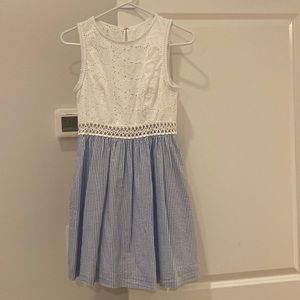 Lilly Pulitzer White Lace Top Blue Striped Mini Dress